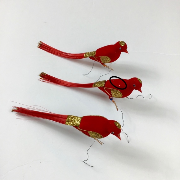 Vintage Christmas Ornaments Trio of Red Birds - Picture 7 of 8